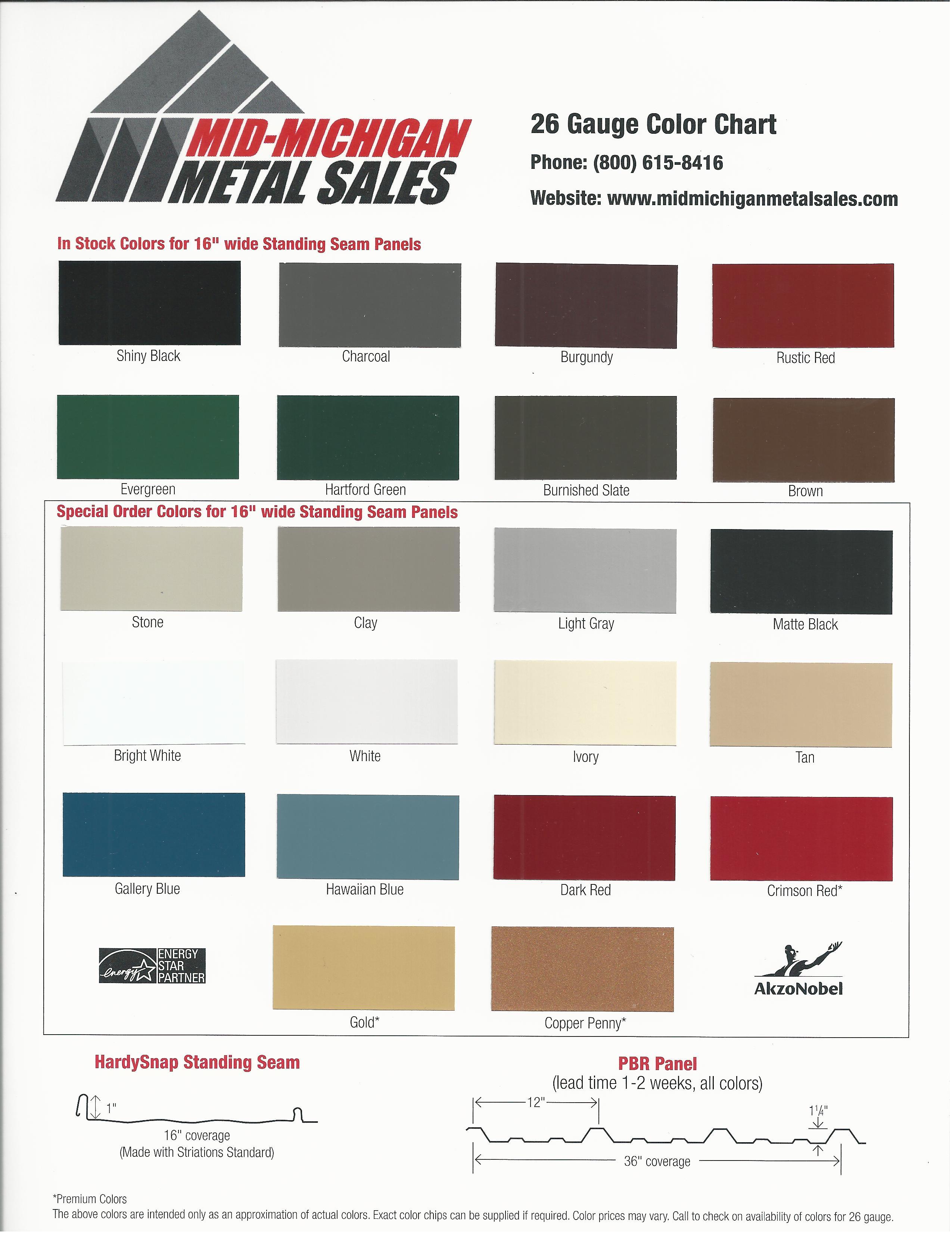 Kynar Metal Roof Color Chart